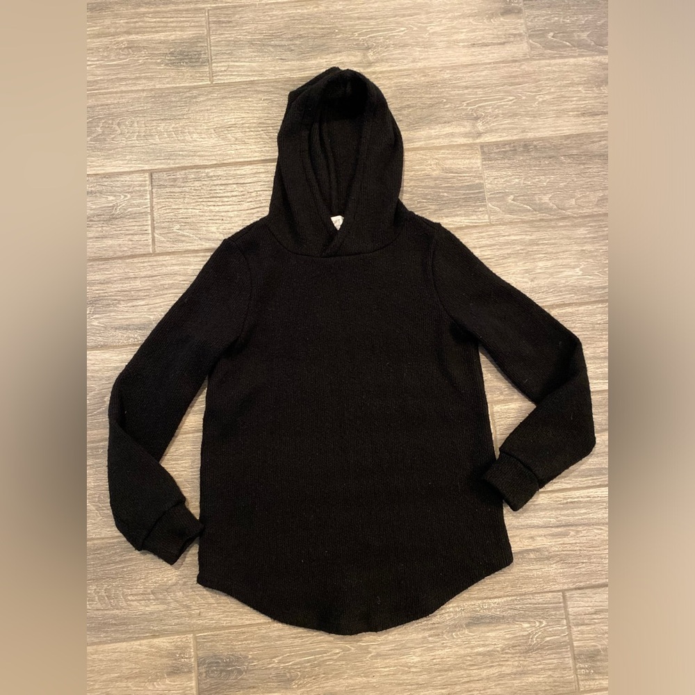 Hooded LOFT Women's Top Med Black Long Sleeves Knit Pullover Stretch